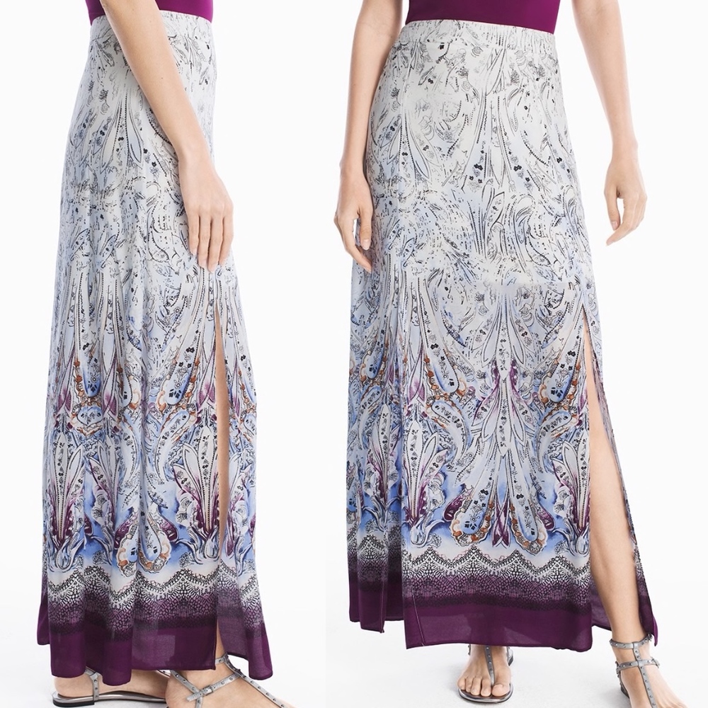 WHBM PAISLEY MAXI SKIRT 10 White Boho Crepe NWT